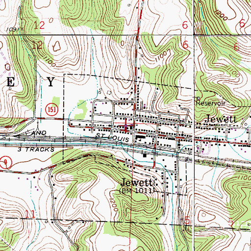 Topographic Map of Jewett Volunteer Fire and Emergency Medical Services Department, OH