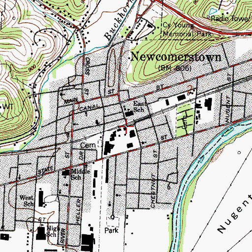 Topographic Map of Newcomerstown Emergency Rescue Squad, OH
