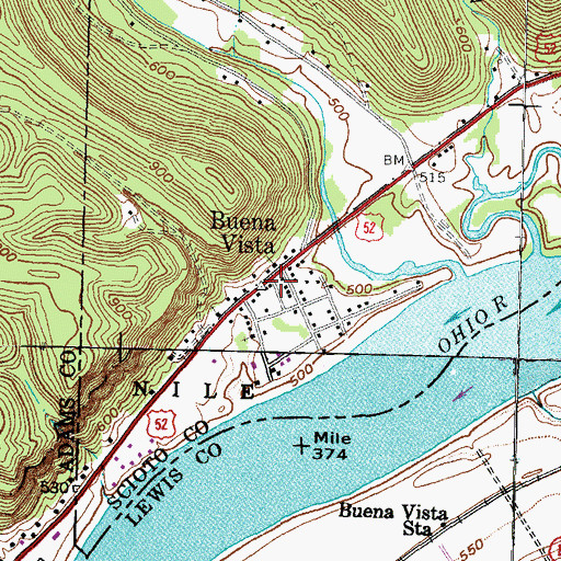 Topographic Map of Nile Township Volunteer Fire Department Station 2, OH