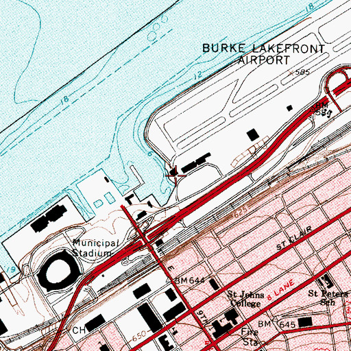 Topographic Map of Cleveland Burke Lakefront Aircraft Rescue Fire Fighting, OH
