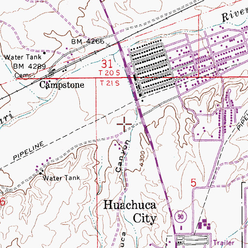 Topographic Map of Huachuca Canyon, AZ