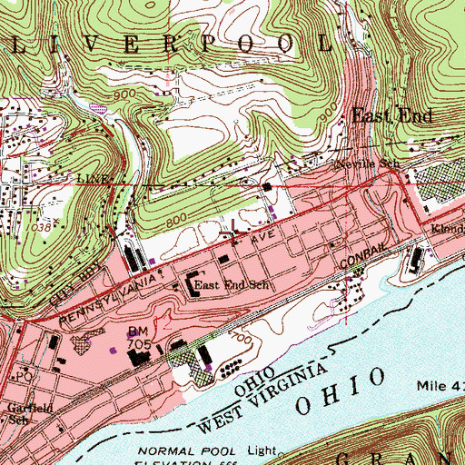 Topographic Map of East Liverpool Fire Department Station 2, OH