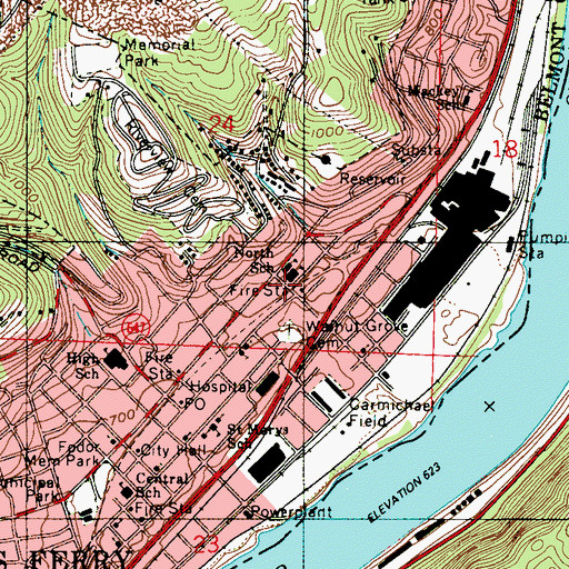 Topographic Map of Martins Ferry Station 28 Liberty Hose Company, OH