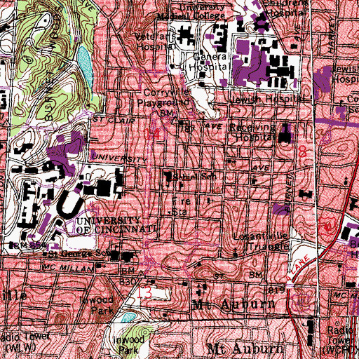 Topographic Map of Cincinnati Fire Department - Station 19, OH