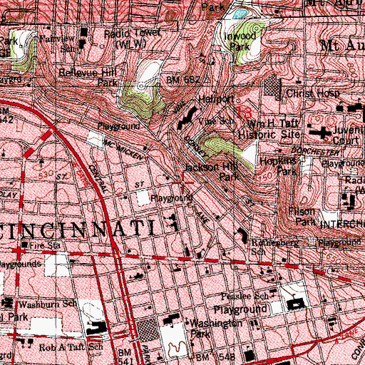 Topographic Map of Cincinnati Fire Department - Station 5, OH
