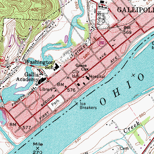 Topographic Map of Gallipolis Fire Department Station 2, OH