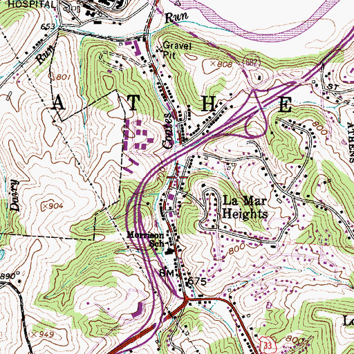 Topographic Map of Athens Fire Department Station 2, OH
