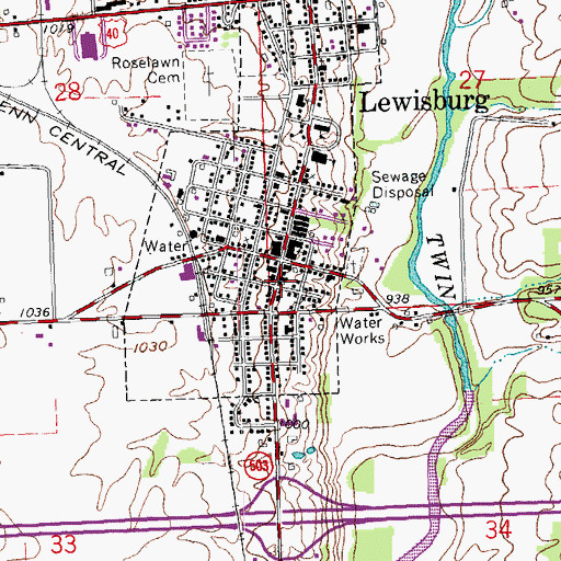 Topographic Map of Lewisburg Fire and Emergency Medical Services, OH