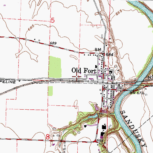 Topographic Map of Old Fort Volunteer Fire Department Station 1, OH