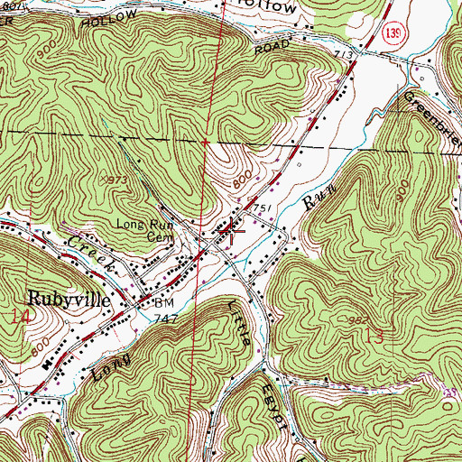 Topographic Map of Rubyville Volunteer Fire Department and Clay Squad 11, OH