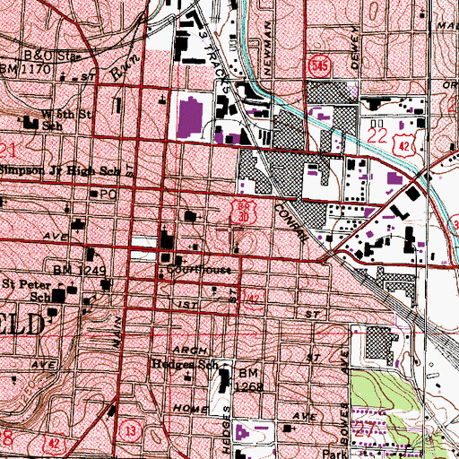 Topographic Map of Mansfield Fire Department Station 1, OH