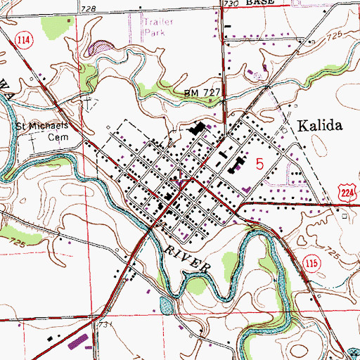 Topographic Map of Kalida Volunteer Fire Department, OH