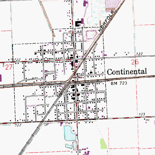 Topographic Map of Continental Fire Department, OH