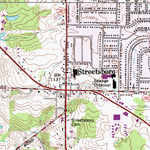 Topographic Map of Streetsboro Fire Department, OH