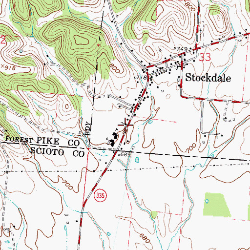 Topographic Map of Stockdale Volunteer Fire Department, OH