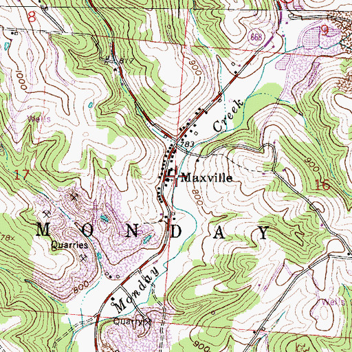 Topographic Map of Monday Creek Township Volunteer Fire Department, OH