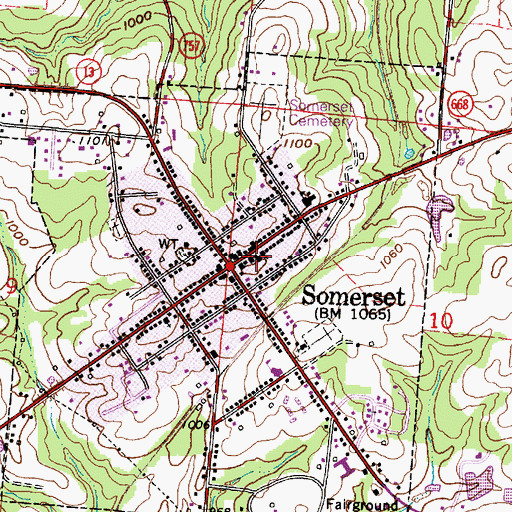 Topographic Map of Somerset - Reading Township Volunteer Fire Department, OH