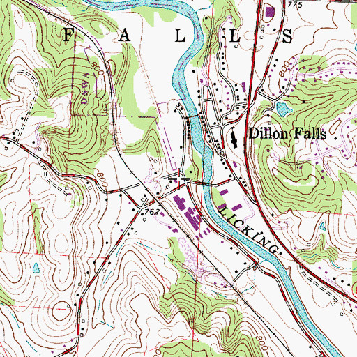 Topographic Map of Falls Township Volunteer Fire Department, OH
