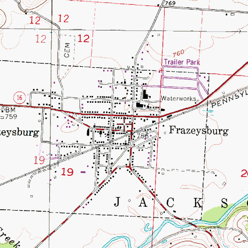 Topographic Map of Frazeysburg Volunteer Fire Department, OH
