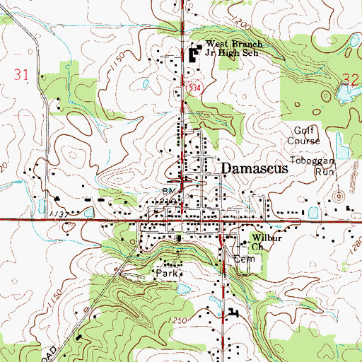 Topographic Map of Damascus Volunteer Fire Department, OH