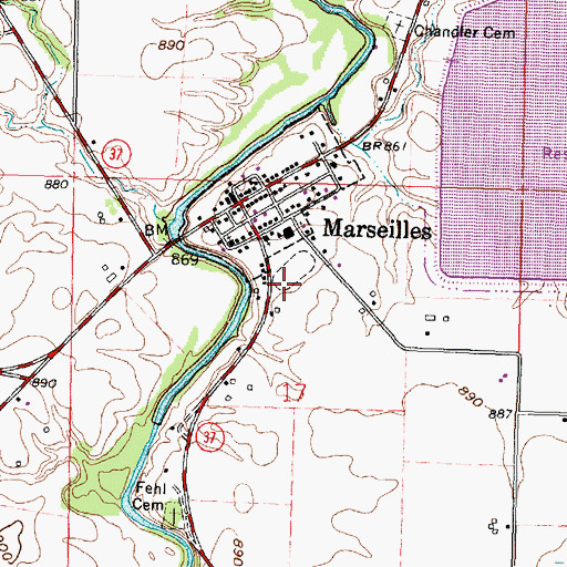 Topographic Map of Marseilles Volunteer Fire Department, OH