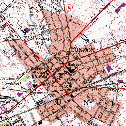 Topographic Map of London Fire Department, OH