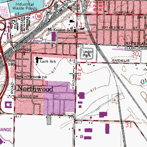 Topographic Map of Northwood Fire Department - Station 1, OH