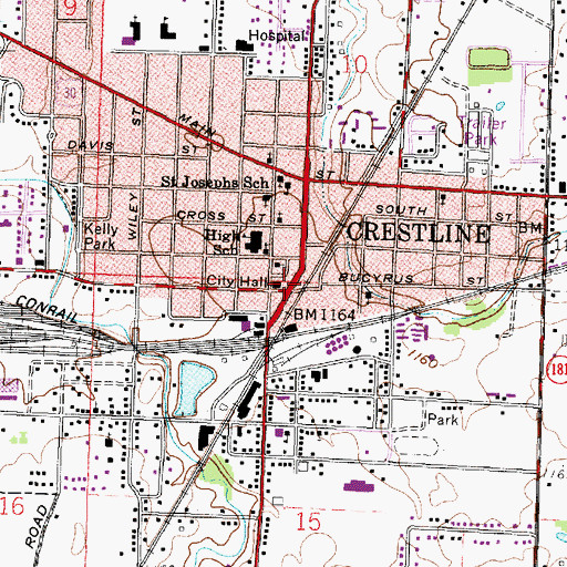 Topographic Map of Crestline Fire Department, OH