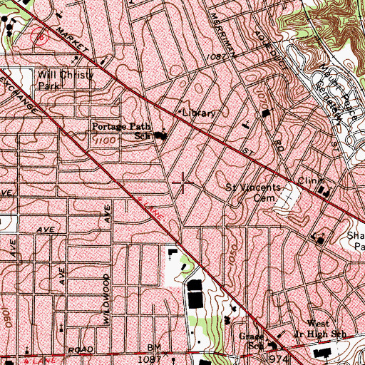 Topographic Map of Akron Fire Department - Station 9, OH