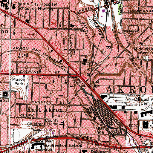 Topographic Map of Akron Fire Department - Station 2, OH