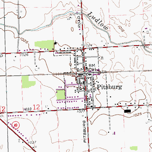 Topographic Map of Pitsburg Fire Department, OH
