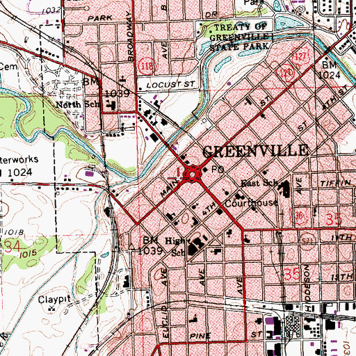 Topographic Map of Greenville Fire Department, OH