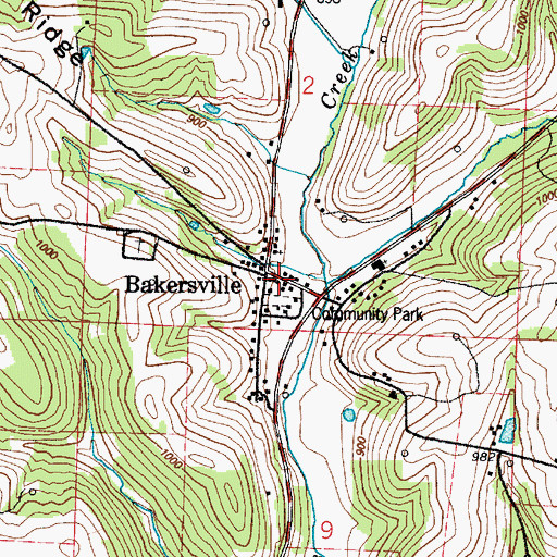 Topographic Map of Bakersville Volunteer Fire Department, OH