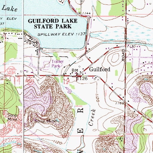 Topographic Map of Hanover Township Volunteer Fire Department Guilford Lake Station, OH
