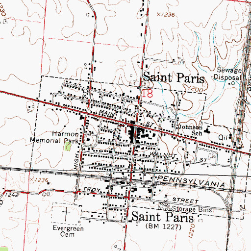 Topographic Map of Johnson - Saint Paris Joint Fire District, OH