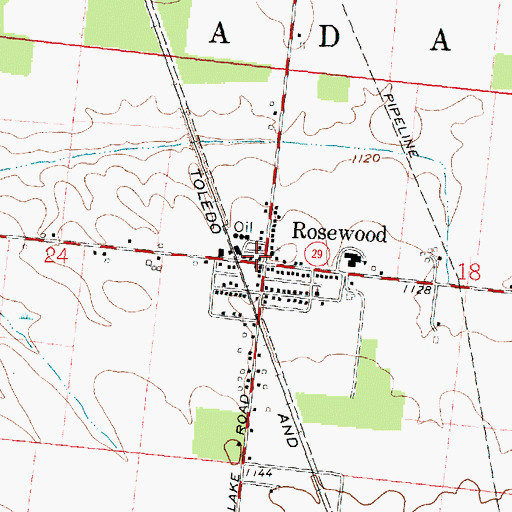 Topographic Map of Adams Township - Rosewood Volunteer Fire Department, OH