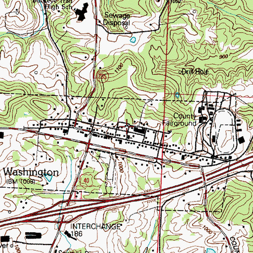 Topographic Map of Old Washington Volunteer Fire Department, OH