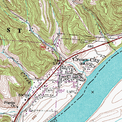 Topographic Map of Crown City Fire Department, OH