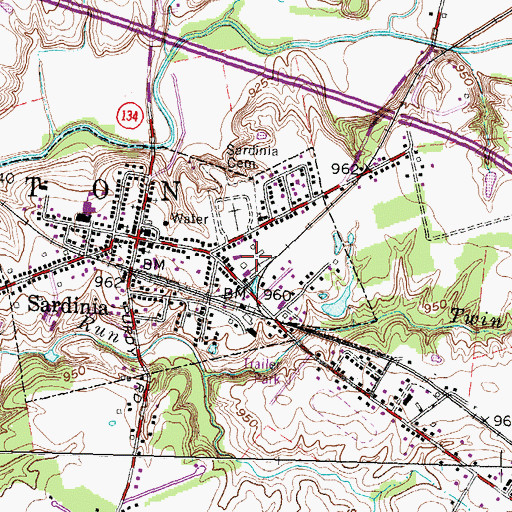 Topographic Map of Sardinia Fire Department Station 35, OH
