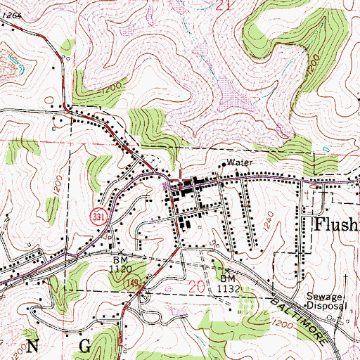 Topographic Map of Flushing Volunteer Fire Department Station 24, OH