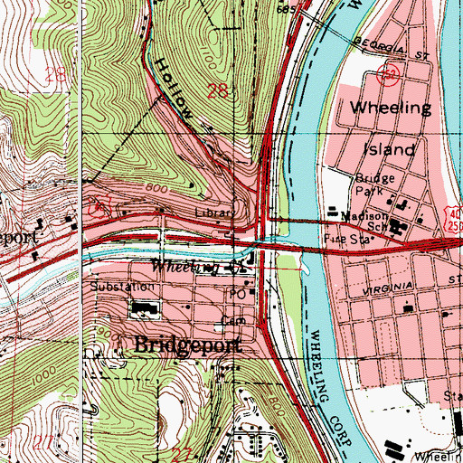 Topographic Map of Bridgeport Volunteer Fire Department Station 19, OH