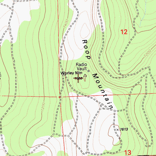 Topographic Map of Roop Mountain, CA