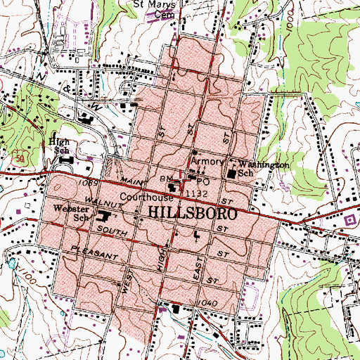 Topographic Map of Hillsboro Fire Department and Emergency Rescue Service, OH
