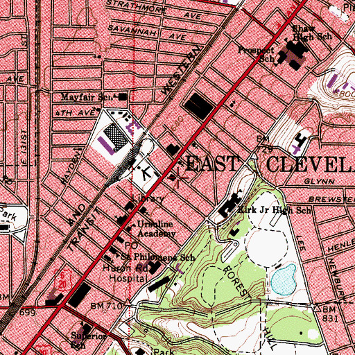 Topographic Map of East Cleveland Fire and Emergency Medical Services Headquarters, OH