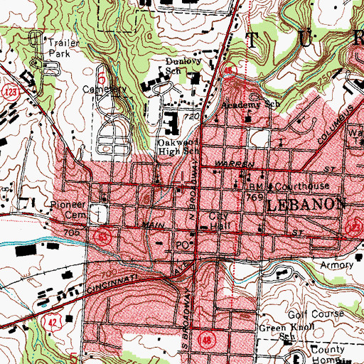 Topographic Map of Lebanon Fire Station and Emergency Medical Services Station 41, OH