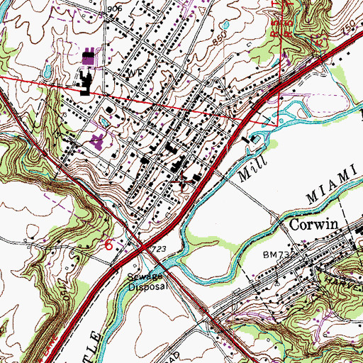 Topographic Map of Wayne Township Fire and Emergency Medical Services Station 91, OH