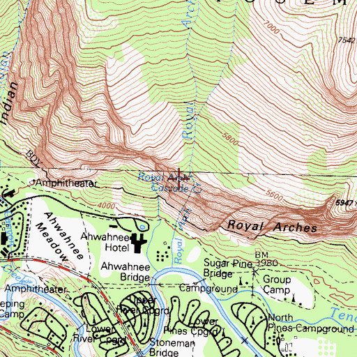 Topographic Map of Royal Arch Cascade, CA