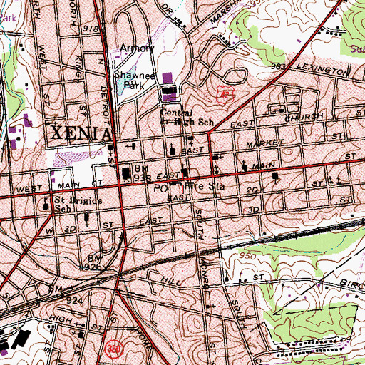 Topographic Map of Xenia Fire Department Station 1, OH