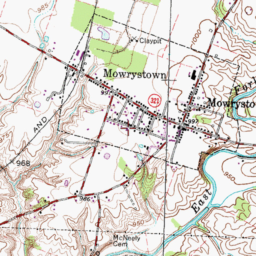 Topographic Map of Mowrystown Fire and Emergency Medical Services Station, OH