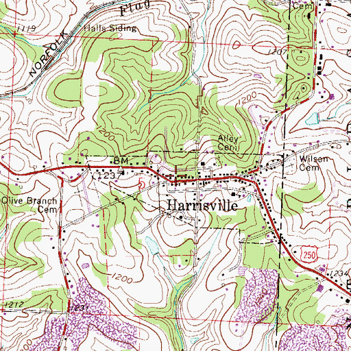 Topographic Map of Harrisville Fire and Emergency Medical Services Department, OH